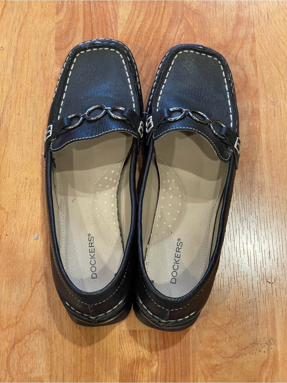 Dockers Black Leather Chain-Trim Loafers Size 8